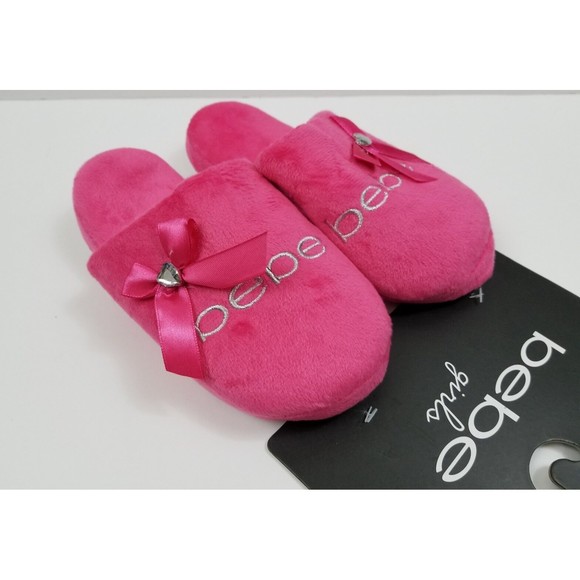 Bebe Girls Kids Warm Slippers Slip On Sandals Logo Bow Pink X2 - Picture 1 of 4